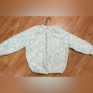 Hand Knit Toddler Cardigan - Pastel Variegated Rainbow - Size 2T (Approx).